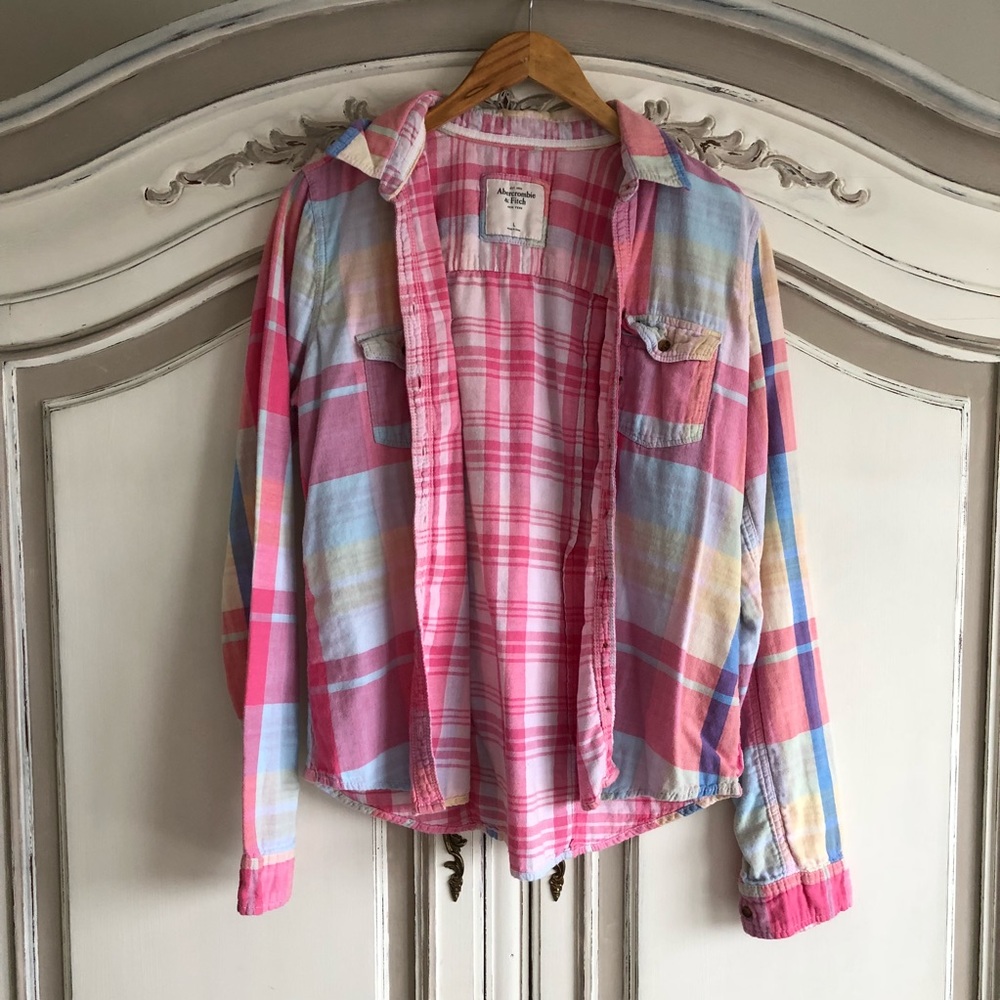 A&F pastel plaid button up